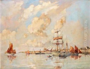 Goelette Dans Le Port De Granville by Ernest Germain Vauthrin