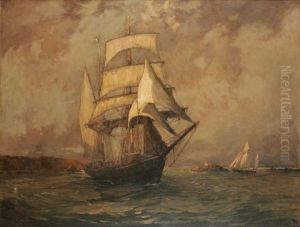 Deux Mats Au Bord Des Cotes by Ernest Germain Vauthrin
