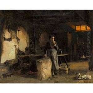 In Gedanken Versunkene Magd In Der Kuche by Marc Louis Benjamin Vautier the Elder