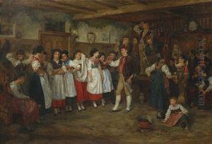 Tanzpause Auf Einer Elsassischen Bauernhochzeit by Marc Louis Benjamin Vautier the Elder