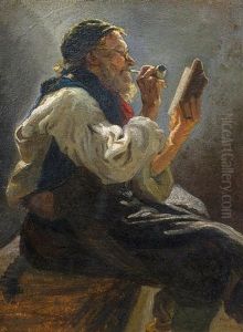 Lesender Pfeifenraucher by Marc Louis Benjamin Vautier the Elder