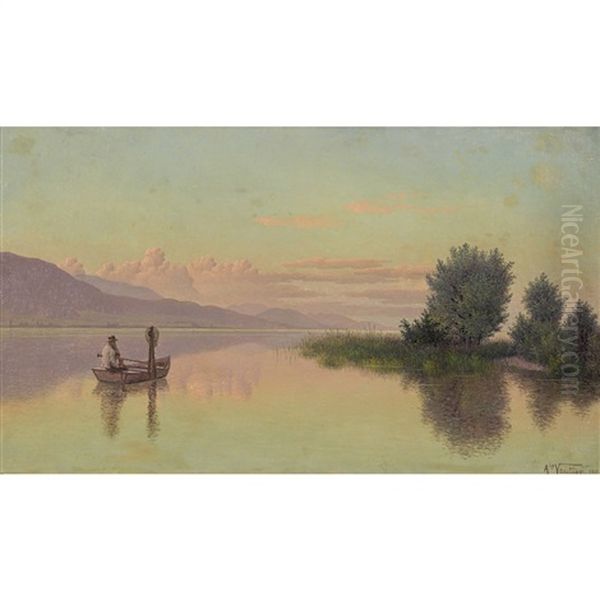 Abendliche Stimmung Am Genfersee Mit Ruderer - view 1