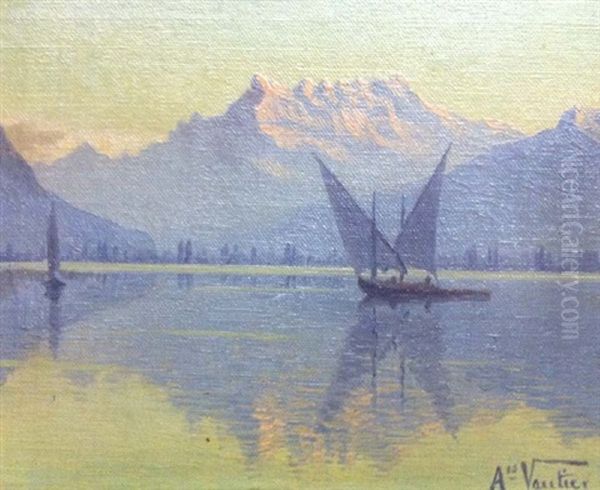 Barque Sur Le Leman, Avec Dents Du Midi - view 1
