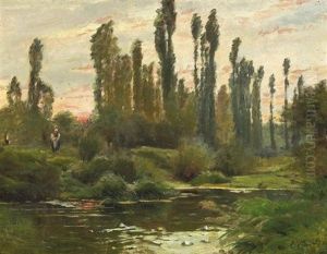 Abendfrieden. Sommerliche Fluslandschaft Bei Untergehender Sonne Abendfrieden. Sommerliche Fluslandschaft Bei Untergehender Sonne