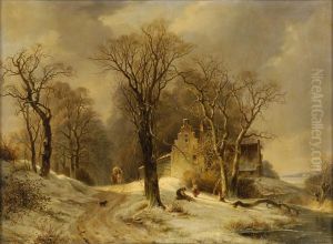 Winterlandschaft Mit Reisigsammler Und Kutsche. by Frans Arnold Breuhaus de Groot
