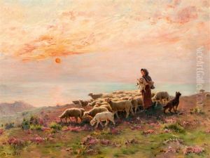 Schaferin Mit Schafherde Und Hirtenhund by Paul Vayson