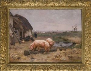 Cochons Et Dindons Devant La Chaumiere by Paul Vayson