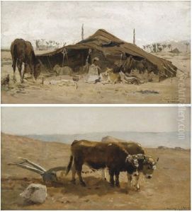 Scene De Labour, Afrique Du Nord (+ Campement Oriental, Lrgr; 2 Works) by Paul Vayson