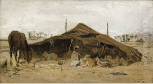 Scene De Labour, Afrique Du Nord (+ Campement Oriental; 2 Works) by Paul Vayson