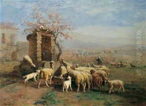 Provencalische Landschaft Mit Schafen Am Brunnen by Paul Vayson