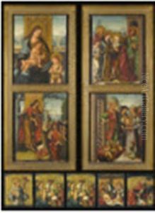 Virgin And Child With The Infant St. John The Baptist (+ 8 Others; 9 Works From An Altarpiece) by Antonio Vazquez
