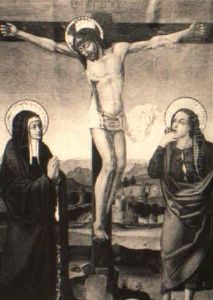 Christ On The Cross With The Virgin And St. John The Evangelist by Antonio Vazquez