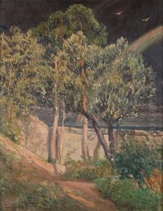 Interior De Jardin Con Arboles Y Arco Iris by Carlos Vazquez