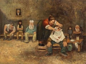 At The Barber Shop by Jean Veber