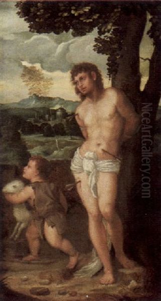 Heilige Sebastian Und Johannes Der Taufer Als Knabe Vor Einer Landschaft - view 1