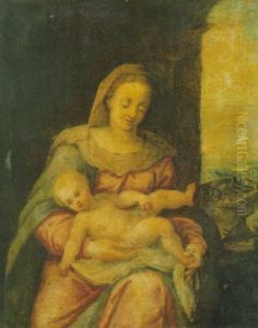 Madonna Con Bambino, Con Paesaggio Sullo Sfondo by Francesco Vecellio