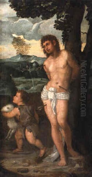 Hl. Sebastian Und Johannes Der Taufer Als Knabe Vor Einer Landschaft - view 1