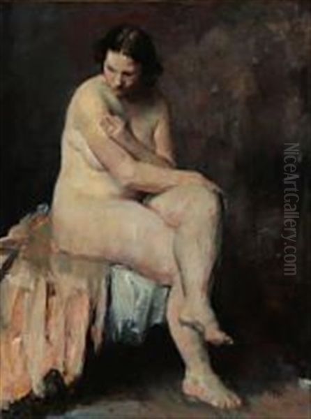 Female Nude Seated On A Bed - view 1