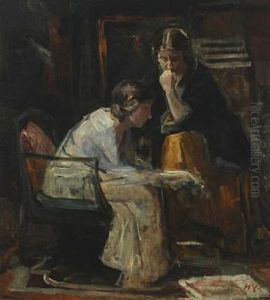 Interior With Two Women Speaking by Herman Albert Gude Vedel