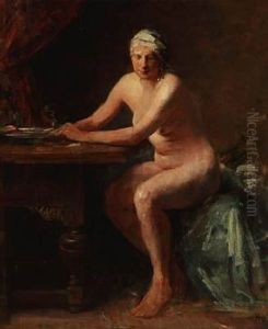 A Female Nude At A Table by Herman Albert Gude Vedel