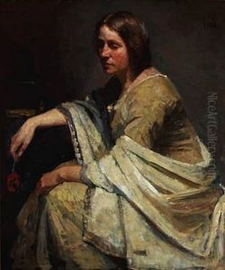 A Woman In Olive Green Dress With A Light Shawl by Herman Albert Gude Vedel