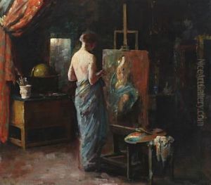 Interior From The Artist's Studio With A Female Nude Model (+ Naked Woman On A Sofa, Verso)