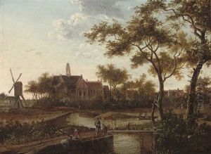 A River Landscape With Travellers On A Track by Balthasar Van Der Veen