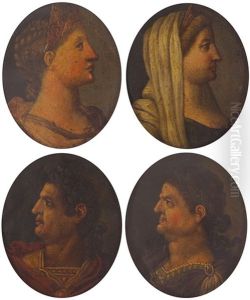 Set Of Four Cabinet Portraits Of Roman Emperors And Empresses by Otto Octavius van Veen