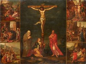 La Crucifixion Entoure Des Scenes De La Vie Du Jesus Christ by Otto Octavius van Veen