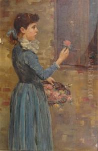 Woman With Basket Of Flowers