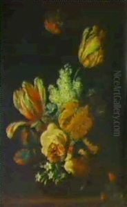 Ein Blumenstrauss In Einer Glasvase by Frans Veerendael