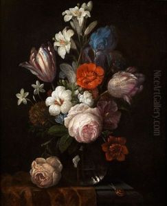 Blumenbukett In Einer Kristallvase by Nicolaes van Veerendael
