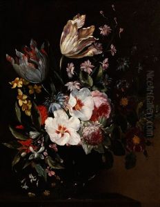 Blumenbukett In Einer Glasvase by Nicolaes van Veerendael