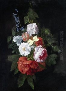 A Bouquet Of Roses, Thistles, Narcissi And Other Flowers