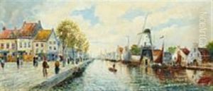 People Strolling In A Dutch Port City by Peter Veerkamp