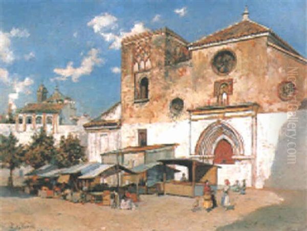 Figures In A Market Before A Church - view 1