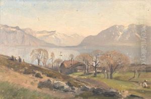 Les Monts De Corsier Sur Vevey, Le Lac Et Les Alpes by Auguste Louis Veillon