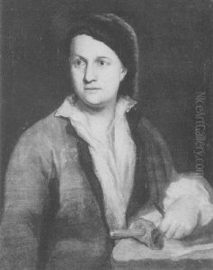 Portrait Of A Sculptor Wearing A Brown Coat Standing Beside A Block Of Stone Holding A Mallet And Punch by Jean Louis de Veilly