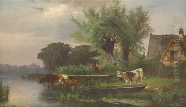Landschaft Mit Haus, Tier- Und Personenstaffage - view 1