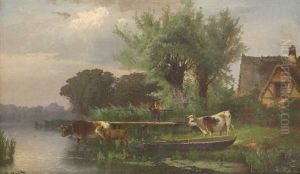 Landschaft Mit Haus, Tier- Und Personenstaffage by Hugo Veit