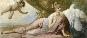Liegende Junge Frau Mit Kakadu Und Putto