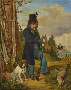 Jager Mit Hund Und Erlegtem Fuchs