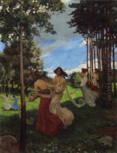 Young Girls Dancing In Springtime by Rudolf Vejrych