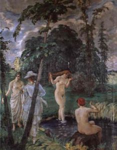 Badende Frauen Am Teich by Rudolf Vejrych