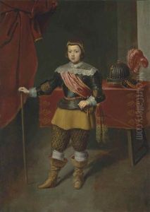 Portrait Of The Infante Baltasar Carlos (1629-1646), Son Of King Philip Iv Of Spain And His Wife Isabella Of Bourbon, Full-length, In Armour With A Red Sash by Diego Rodriguez de Silva y Velazquez