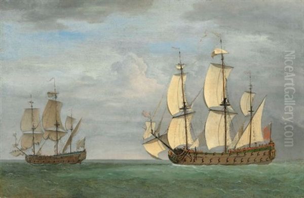 An English Ship Under A Press Of Sails Coming Up With A French Ship In A Moderate Breeze - view 1