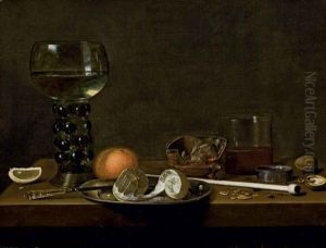 Roemer, Citron Pele, Orange Et Divers Objets Poses Sur Une Table