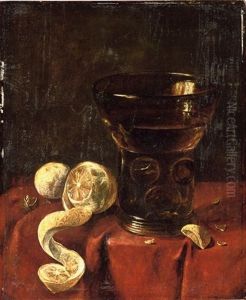 A Roemer, A Partly-pealed Lemon, And A Walnut On A Draped Table by Jan van de Velde III