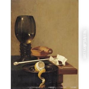 Still Life With Roemer, Tobacco, A Clay Pipe And A Peeled Lemon On A Pewter Plate by Jan van de Velde III