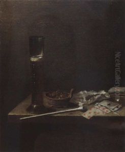 A Still Life With A Pasglas, Smoker's Utensils, Playing Cards And A Brazier With Glowing Coals